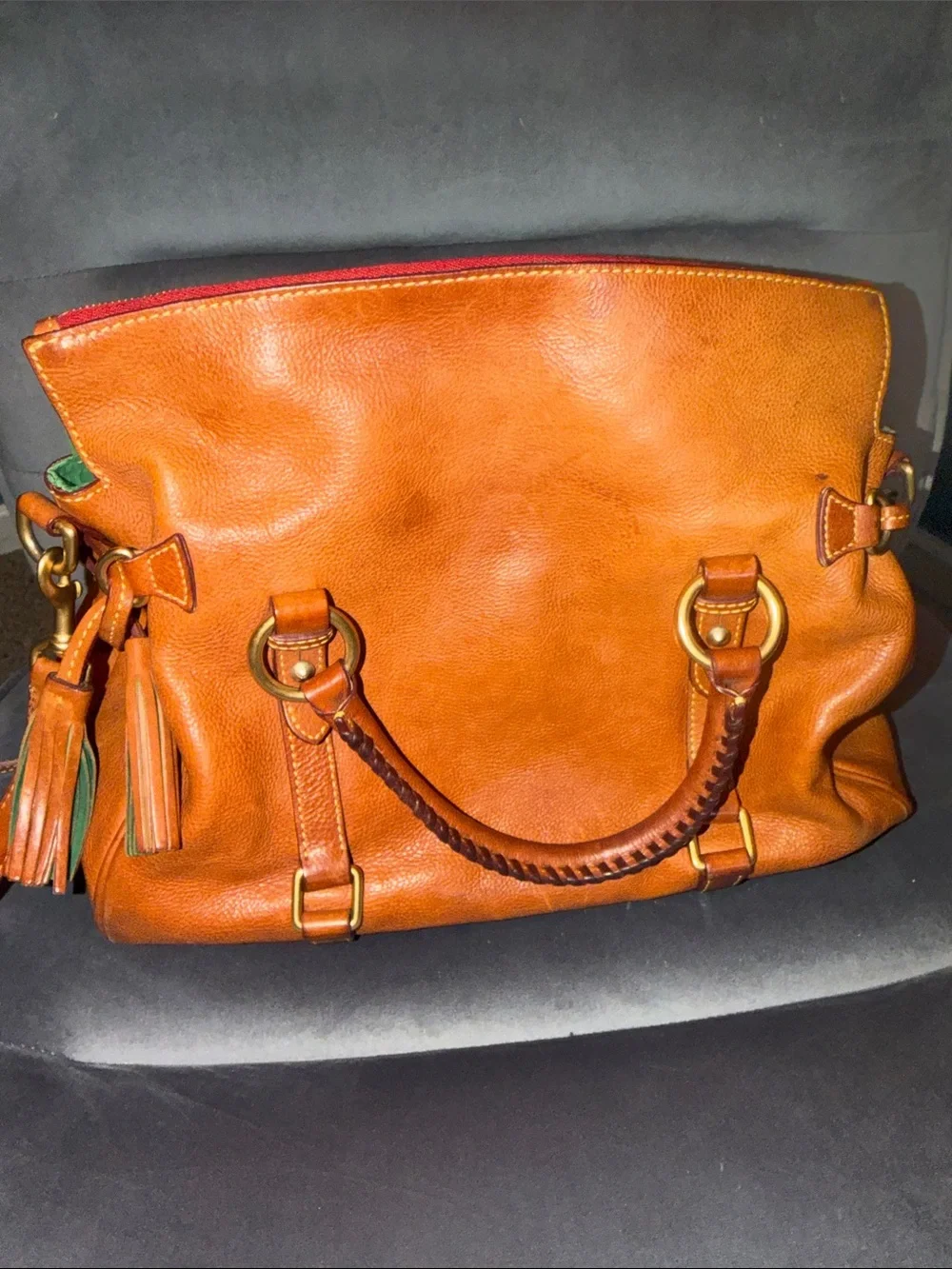 Dooney & Bourke Large Natural Florentine Satchel with crossbody strap
